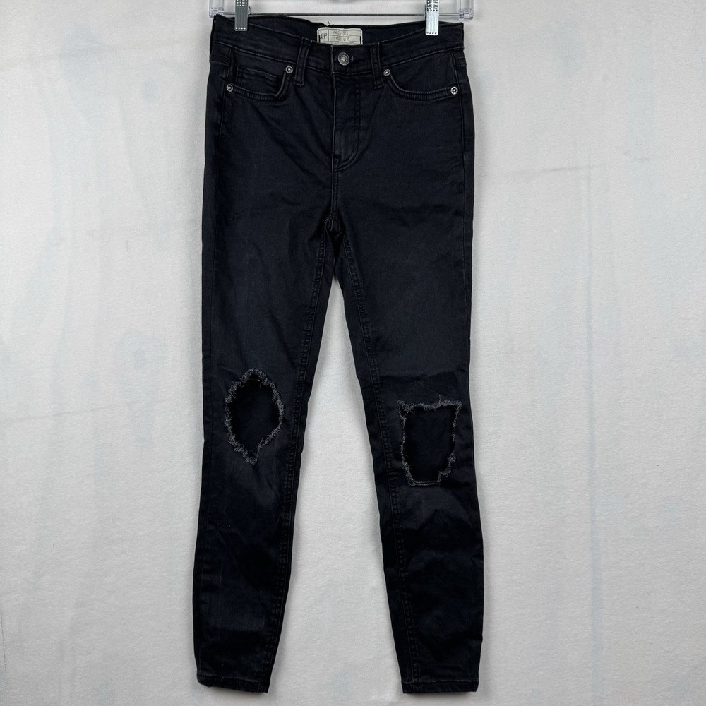 Free People Jeans Womens 25 Faded Black Destroyed Knee Slim Skinny Leg Denim‎